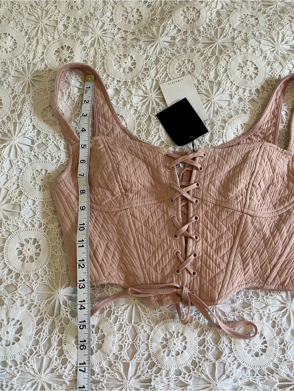 Zara pink quilted cotton corset top NWT - Picture 5 of 5